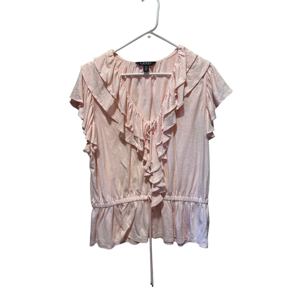 Lauren Ralph Lauren Ruffled Flutter Sleeve Peplum Top Size XL